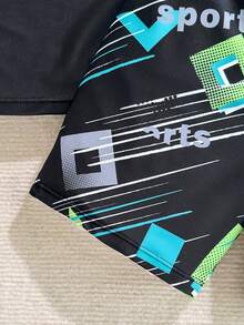 SHEIN Tween Boy Casual Fitted Video Game Glow-In-The-Dark Pattern Tankini 2 Pieces Swimsuit, Suitable For Spring/Summer, Beach Vacation - Multicolor - View 4