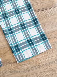 Set de 2 piezas: Pantalones a cuadros estilo caballero y top de manga corta con estampado numérico, conjunto casual para niños adolescentes - Gris Oscuro - Ver 7