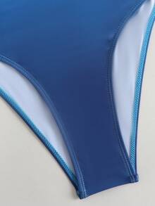 Swim Lushoire Bộ 2 áo tắm liền thân kiểu ombre, phong cách nghỉ dưỡng châu Âu và Mỹ với họa tiết kim loại lấy cảm hứng từ đại dương. - Màu xanh lam - Xem 5