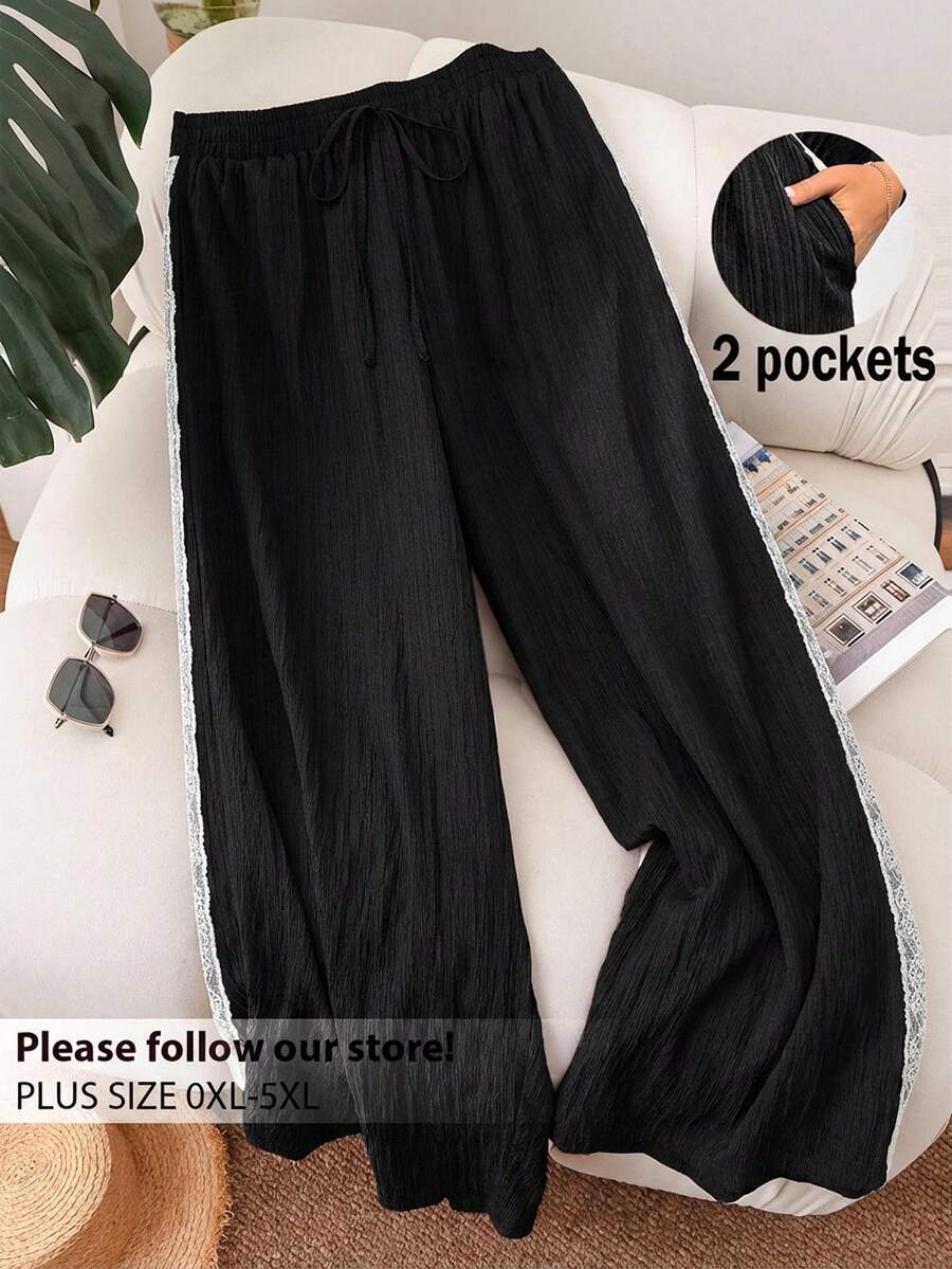 CosyJoli Plus Size Women Casual Minimalist Pants, Suitable For Summer - Black - View 1
