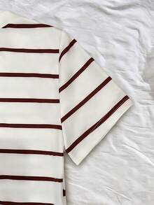 Airaco 女士圆领条纹休闲简约派对外出短裙 - 咖啡 - 查看 4