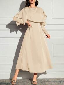 Modelyn Women Long Sleeve Solid Color Long Dress, Simple Fashion Casual Everyday Wear Long Evening Dresses Beige Dress For Women Modest Dress - Yellow - View 7