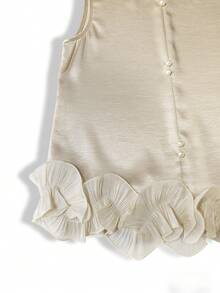 Franclia Women's Elegant Satin Double-Layer Frill Trim Sleeveless Tank Top, Suitable For Spring/Summer Outings And Dates - Apricot - View 6