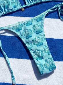 Swim Vcay مجموعة ملابس شاطئ للنساء 2 قطعة، ملابس علوية مثلثة ظهر عاري مع طباعة عشوائية للمحيط وقلادة معدنية، وسروال بيكيني مربوط الجانبين، ملابس سباحة أنيقة وجذابة للعطلات والحفلات الساحلية - متعدد الألوان - View 5