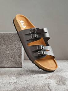 SHUZIA Men's Fashionable Casual Comfy Adjustable Strappy Slide Sandals - Chocolate Brown - View 2