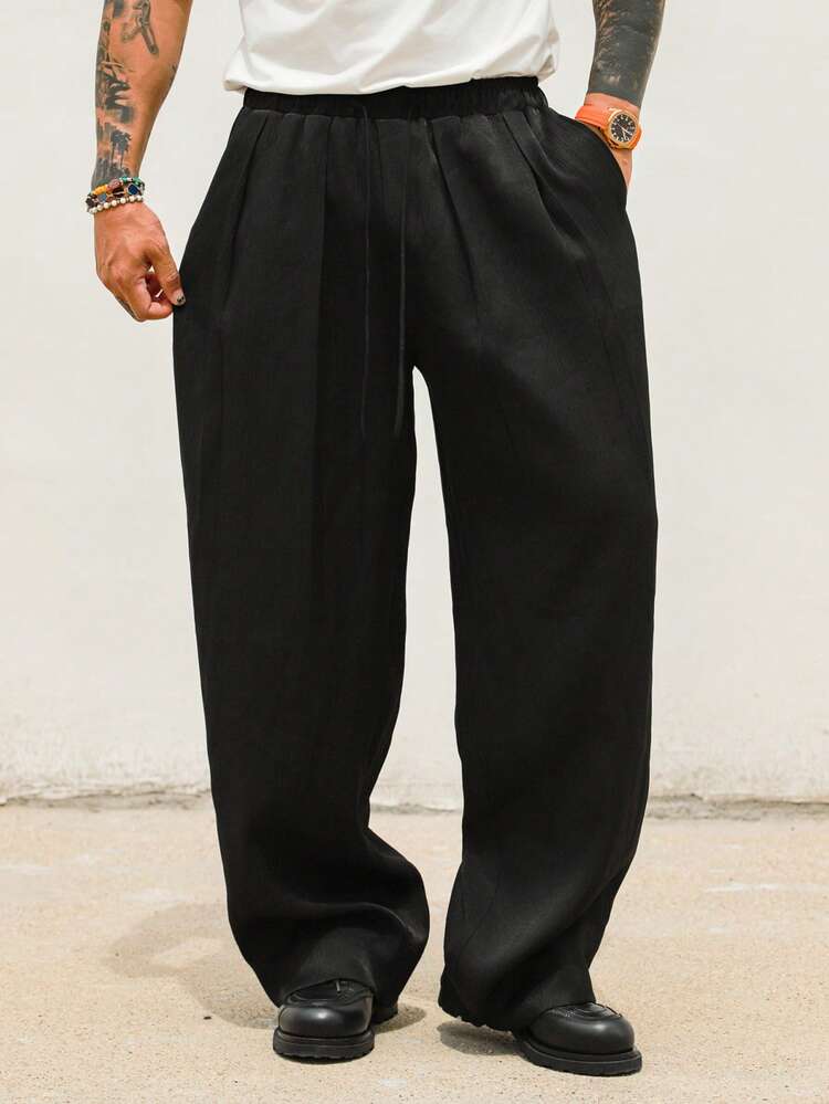 Men's Elastic Waist Long Black Pants