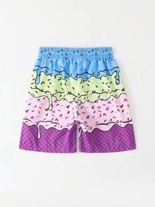 Tween Boys Ice Cream Printed Beach Shorts Icecream Shorts Boys Kids Swim Shorts Kids Swim Trunks Beach Shorts For Boys Boys Shorts Summer Holiday - Multicolor - View 2