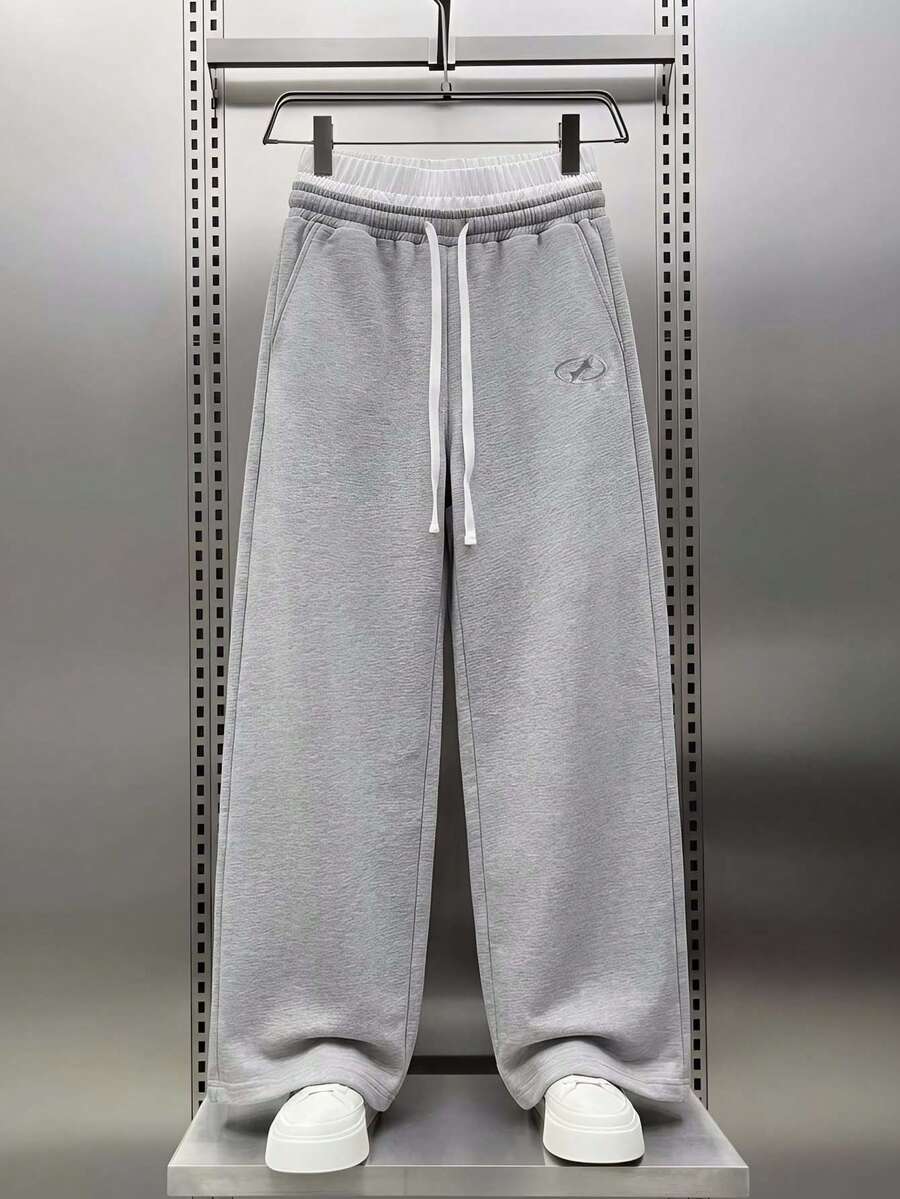 AXEPEAK Men's Contrast Trim Drawstring Waist Slant Pocket Casual Sweatpants Gray Sweatpants Men Streetwear Joggers Grey Baggy Joggers - Grey - View 1