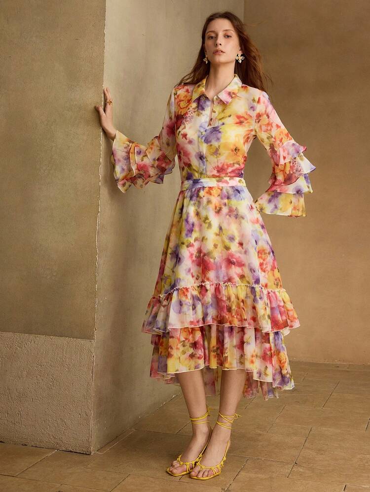 WOMEN'S ROMANTIC ELEGANT PRINTED PATCHWORK SKIRT, SPRING/SUMMER