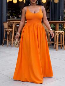 Slaydiva 2026春夏优雅通勤休闲装，生日派对、毕业典礼、学生装、日常出行、百搭单品、休闲度假、邮轮旅行、海滩、日光浴、潮流单品、商务休闲、简约休闲风、度假外出女装，适合海滩和夏季穿着的无袖收腰A字中长连衣裙 - 橙色女式Talk连衣裙 Y2k连衣裙 女士长裙 Deeka Wow连衣裙 女士夏季连衣裙 女士连衣裙 女士派对礼服 正装 - 橘色 - 查看 2