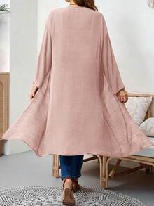 Plus Size Women Solid Color Casual Versatile Daily Wear Jacket - Pink - View 2