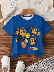 SHEIN | PAW Patrol 男童卡通印花圆领休闲短袖T恤 - 白色 - 查看 1