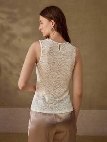 MOTF PREMIUM 2026 NUEVO VERANO ELEGANTE Y ESTILIZADOR TOP SIN MANGAS CON CUELLO REDONDO DECORADO CON CUENTAS Y RHINESTONES - Beis - Ver 7
