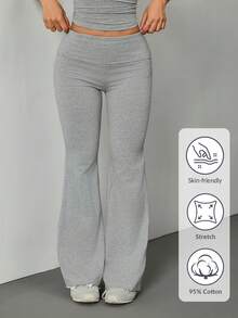 SHEIN PETITE Quần skinny ống loe nữ, chất liệu cotton pha co giãn cao, thoải mái cho mùa hè, kiểu dáng đa năng dễ phối đồ. - Màu Xám nhạt - Xem 12