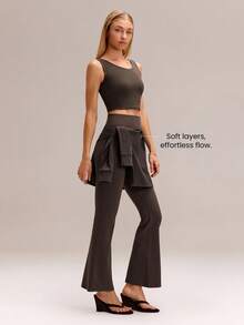 GLOWMODE FeatherFit™- Ribbed Effortless Flow Layering Skirt Yoga Pilates Barre Gym Studio Daily Casual Wear - Brown - View 4
