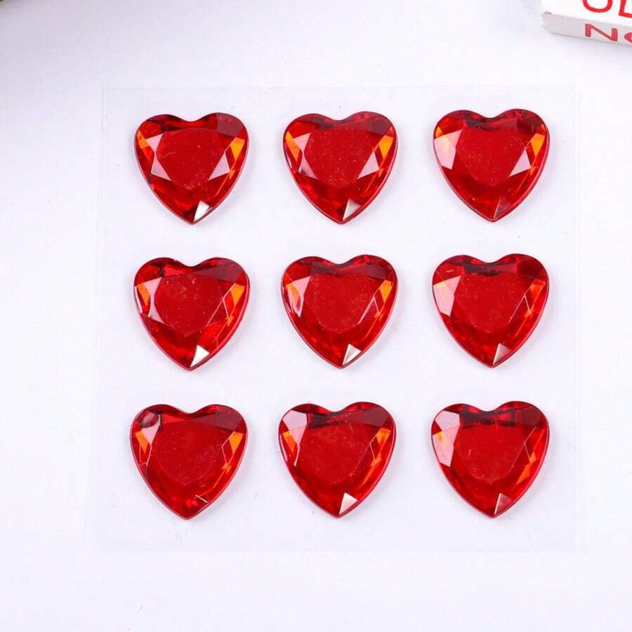 Hình dán trái tim đính đá acrylic, đá quý hình trái tim, đá pha lê tự dính, mặt phẳng, dùng cho đồ thủ công DIY (Màu đỏ) - Nhiều màu - Xem 1