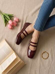 Women Flats - Burgundy - View 1