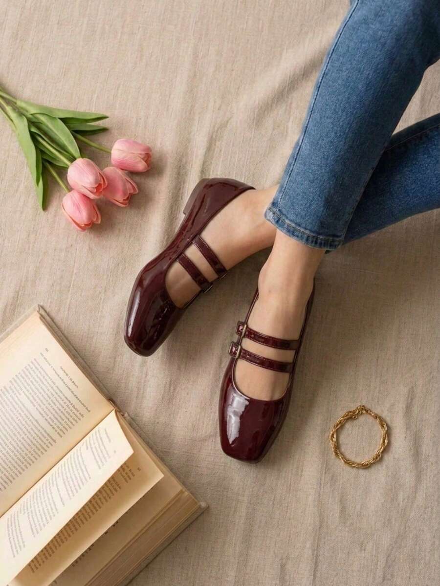 Women Flats - Burgundy - View 1