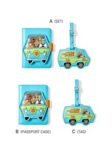 SCOOBY-DOO X SHEIN 1/1 Set Of PU Leather Cartoon Character Pattern Printed Passport Holder And Luggage Tag, Can Store Passports, Boarding Passes, Including Two Card Slots, Suitable For Men, Women, Teenagers, Suitable For Travel, Adventure, Adventure Vehicles - Blue - View 13