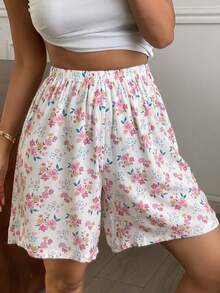 DAZY Loose Ditsy Floral Straight Leg Short Pajama Pants For Women, Sleepwear - White - View 6