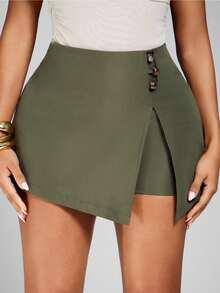 Radiana Pantalones cortos casuales de mujer con rayas y dobladillo dividido para el verano, pantalones cortos a rayas, faldas con pantalones cortos debajo, minifalda pantalón para mujeres Zootropolis de dos piezas, pantalones cortos versátiles, sexys y elegantes para la oficina, atuendo para crucero, viaje, negocios, retro, vintage, fiesta, resort, salida, dinero viejo, con capas ricas, cita nocturna, reunión, minimalismo, cumpleaños, evento formal, Gyaru, Ibiza, Nashville, descanso, modesto, elegante, casual, compras, ropa urbana, salir, resaltar tu Body, estilizar la figura - Verde - Ver 2