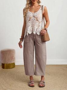 EMERY ROSE Quần jeans cỡ lớn, màu trơn, phong cách retro, thường ngày, đa năng, có túi. - Cà phê nâu - Xem 6