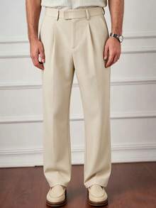 Core Aspect Men's Khaki Cropped Dress Pants With Pockets Plain Woven Fabric Minimalist Casual Style - Khaki - View 4