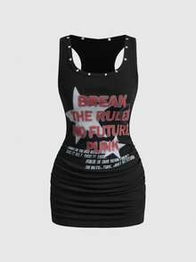 ROMWE Grunge Punk Đầm ngắn in hình ngôi sao phong cách lễ hội nhạc Punk dành cho nữ - màu đen - Xem 1