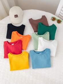 SHEIN Set 9 pcs Kaos Lengan Pendek Polos Kasual Bayi/Bayi Laki-laki Unisex, Atasan Bayi Laki-laki, Pakaian Musim Panas - MultiWarna - View 4
