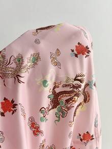 Elamini Women's Spring/Summer Mandarin Collar Button-Up Vintage Elegant Dragon Print Sleeveless Dress, Sweet Sexy, Chinese Retro Style, Y2K Holiday Pink - Pink - View 3