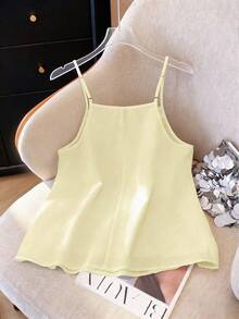 Franclia Women's Elegant Minimalist Solid Color Pleated Collar Colorful Button Decor Sleeveless Tank  Yellow Top - Yellow - View 2