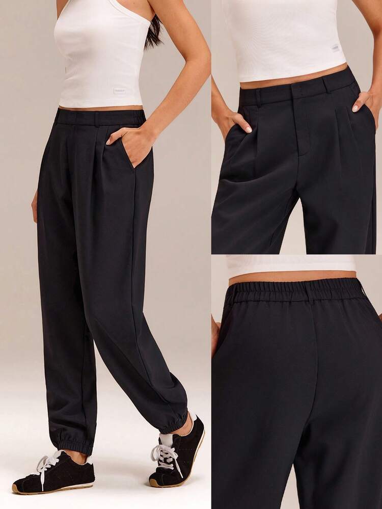 Air Flow Silky Wrinkle-Resistant Quick-Dry Elastic Cuffs Waist Pleated Joggers With Side Pockets Daily Casual Wear