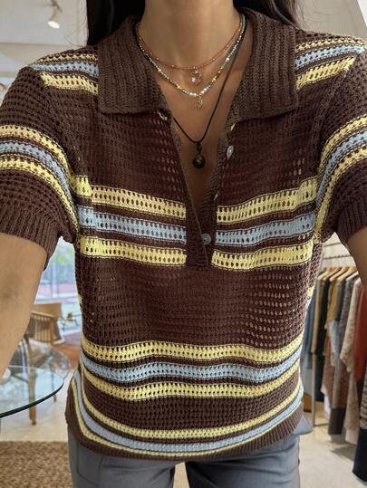 Livesso Women's Casual Patchwork Color Knit Top, Versatile For Daily Wear