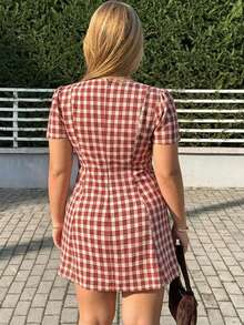 GalTyme Đầm hè cỡ lớn dành cho nữ, cổ chữ V, cài cúc phía trước, họa tiết kẻ caro. - Nhiều màu - Xem 2