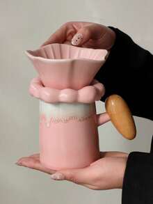1 Set - Juego de Portafiltro y Taza de Cerámica para Cafetera - Creativo, de Alta Gama, Cerámica de Color Rosa Fluyente - Cafetera de Preparación Manual - Filtro de Café de Cerámica - Embudo. - Multicolor - Ver 3