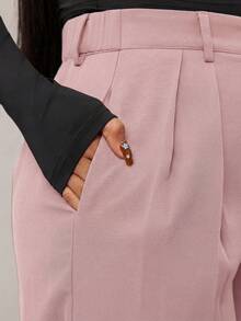 Radiana Plus-Size Women's Minimalist And Stylish Dark Gray Loose Wide-Leg Pants, Suitable For Commuting, Gray Wide-Leg Pants, High-Waisted Wide-Leg Pants, Gray Suit Pants, Perfect For Spring And Summer Wear. - Dusty Pink - View 3