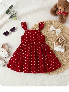 SHEIN Vestido De Bebé Niña Con Borde De Volante Y Estampado De Lunares - Rojo y blanco - Ver 6