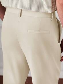 Core Aspect Men's Khaki Cropped Dress Pants With Pockets Plain Woven Fabric Minimalist Casual Style - Khaki - View 5