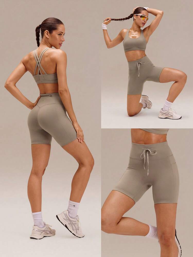 6" Powersculpt™ High Energy High-Rise Drawstring Waist Side Pockets Reflective Anti-Slip X Training Running Workout Gym Daily Active Wear