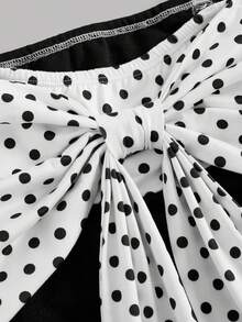 SHEIN Pitira Kids Teen Girls Black Polka Dot Off-Shoulder Knit Dress,Elegant Party Wedding Summer Cocktail Evening Princess Dress With Oversized Bow For Women - Black and White - View 6