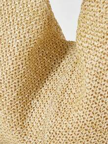 SHECARRY 女士手提包、单肩包、流浪包、草编包、草编编织包，时尚、优雅、简约、个性、百搭，适合海滩、度假、假日、夏季、海边、通勤、办公、日常、购物等场合。 - 淺卡其 - 查看 5