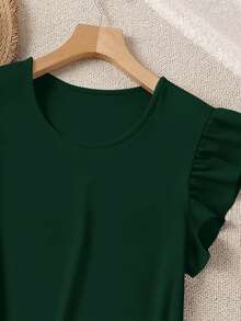 SHEIN LUNE 加大码绿色荷叶边上衣和碎花短裤两件套，适合度假穿着 - 彩色 - 查看 3
