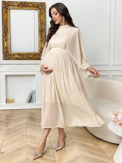 SHEIN 孕妇立领披肩袖优雅夏季连衣裙