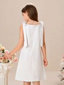 Pitira Pitira Tween Girl/Tween Girls' Solid Color Sleeveless Woven Shift Dress - White - View 2