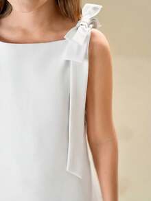 Pitira Pitira Tween Girl/Tween Girls' Solid Color Sleeveless Woven Shift Dress - White - View 4
