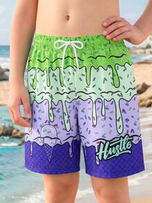 SHEIN GraphicGems 男童印花单件沙滩短裤 - 彩色 - 查看 6