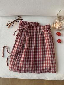 Comfortcana Plus Size Casual Loose Drawstring Solid Color Comfortable Shorts, Spring/Summer - Burgundy - View 4