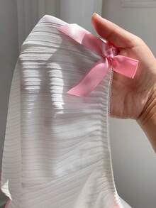 SHEIN Comfortcana Bộ đồ PJ / Bộ đồ ngủ có nơ ren tương phản Bộ màu trắng - trắng - Xem 8