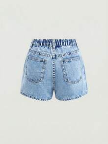 SHEIN Váy quần denim cạp lệch bất đối xứng phong cách Y2K cho bé gái tuổi teen, trang phục mùa hè cho nữ. - Màu xanh lam - Xem 2