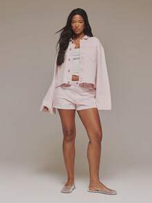 MUSERA Flared Sleeve Oversized Washed Denim Jacket Spring Summer Cute Cosy Cottage Core Spring Dew - Pink - View 4